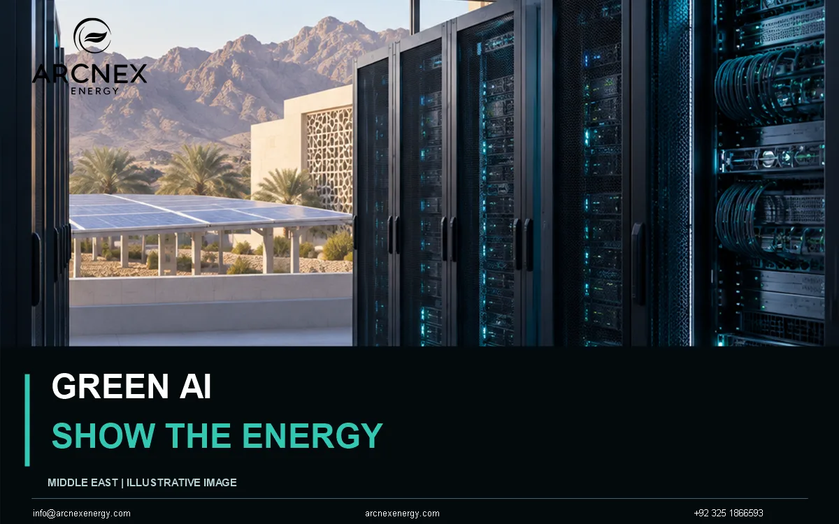 Illustrative Gulf data hall alongside a shaded solar canopy; not a photograph of a named Omani facility